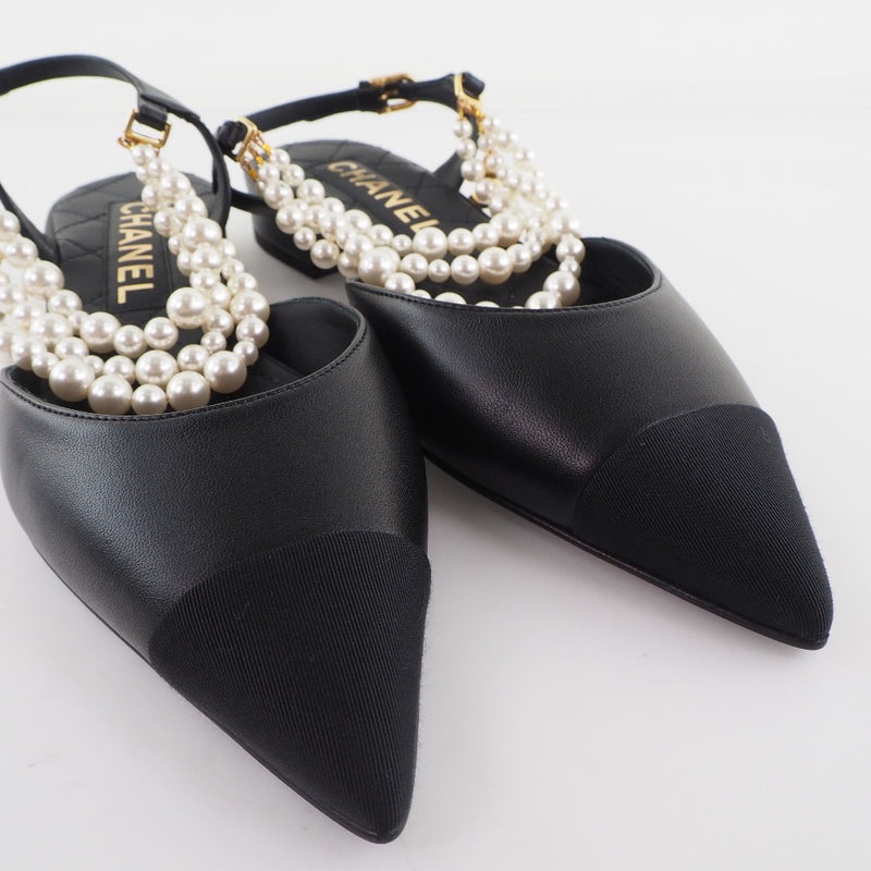 [CHANEL] Chanel 
 Cocomark pumps 
 Pearl Sling Back 2021AW G37534 Y55346 94305 Ram Skin Black COCO Mark Ladies S Rank