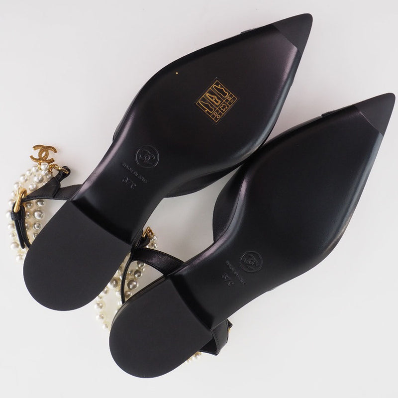 [CHANEL] Chanel 
 Cocomark pumps 
 Pearl Sling Back 2021AW G37534 Y55346 94305 Ram Skin Black COCO Mark Ladies S Rank