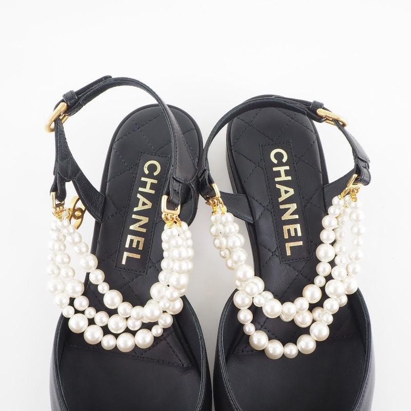 [CHANEL] Chanel 
 Cocomark pumps 
 Pearl Sling Back 2021AW G37534 Y55346 94305 Ram Skin Black COCO Mark Ladies S Rank
