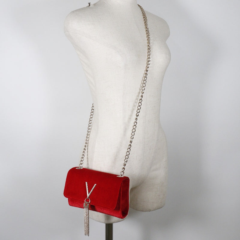 [Valentino] Valentino 
 Divina Shoulder Bag
 ChainShoulder Tassel velvet red diagonal snap button Divina ladies A-rank