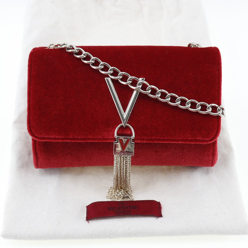 [Valentino] Valentino 
 Divina shoulder bag 
 Chain shoulder tassel velvet red hanging snap button Divina ladies A-rank