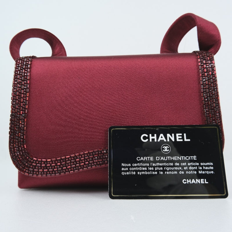 [Chanel] Chanel 
 Bolsa de hombro de la fiesta 
 Coco Mark Satin X Rhinestone Burdeos Party Bag Ladies A-Rank