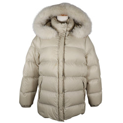 [Moncler] Moncler 
 Veste à la baisse 
 Nylon Beige Fur Hood Mesdames