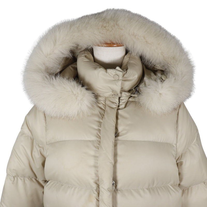 [Moncler] Moncler 
 Veste à la baisse 
 Nylon Beige Fur Hood Mesdames