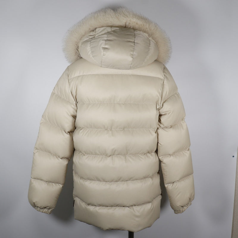 [Moncler] Moncler 
 Veste à la baisse 
 Nylon Beige Fur Hood Mesdames