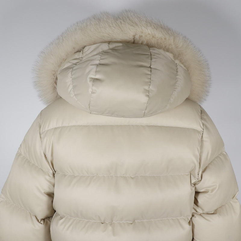 [Moncler] Moncler 
 Veste à la baisse 
 Nylon Beige Fur Hood Mesdames