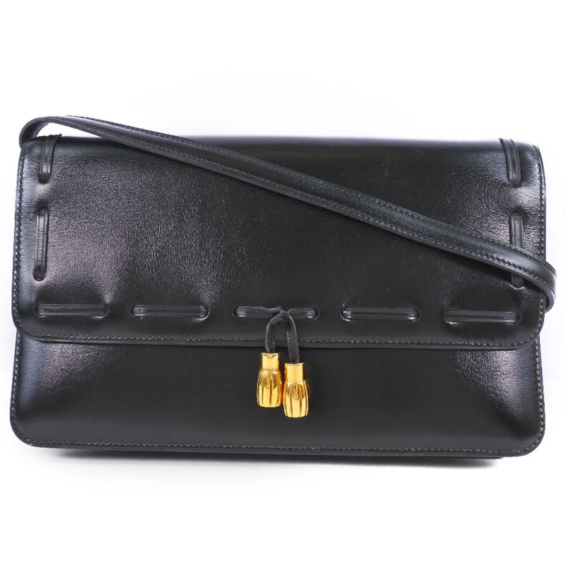 【HERMES】エルメス
 2WAYクラッチ ショルダーバッグ
 タッセル カーフ 黒 〇O刻印 肩掛け スナップボタン 2-way clutch レディースAランク