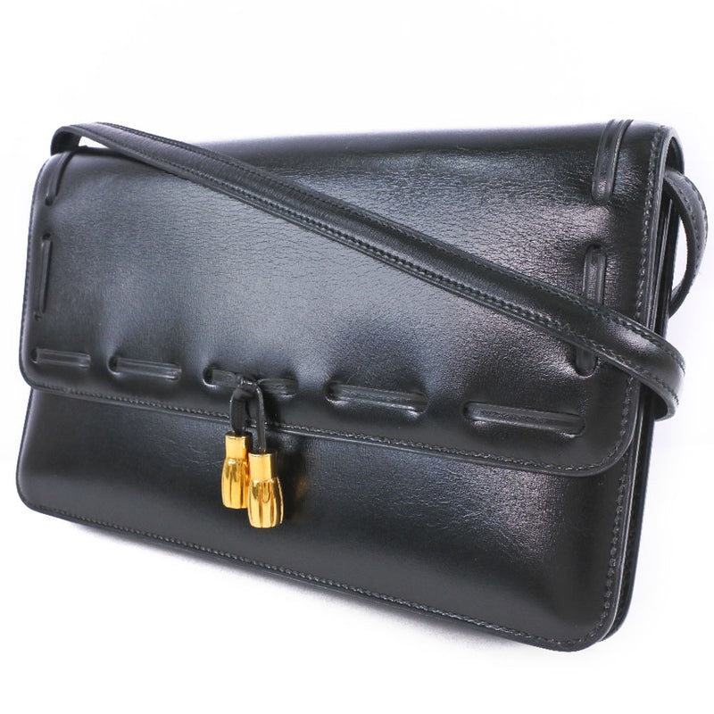 【HERMES】エルメス
 2WAYクラッチ ショルダーバッグ
 タッセル カーフ 黒 〇O刻印 肩掛け スナップボタン 2-way clutch レディースAランク