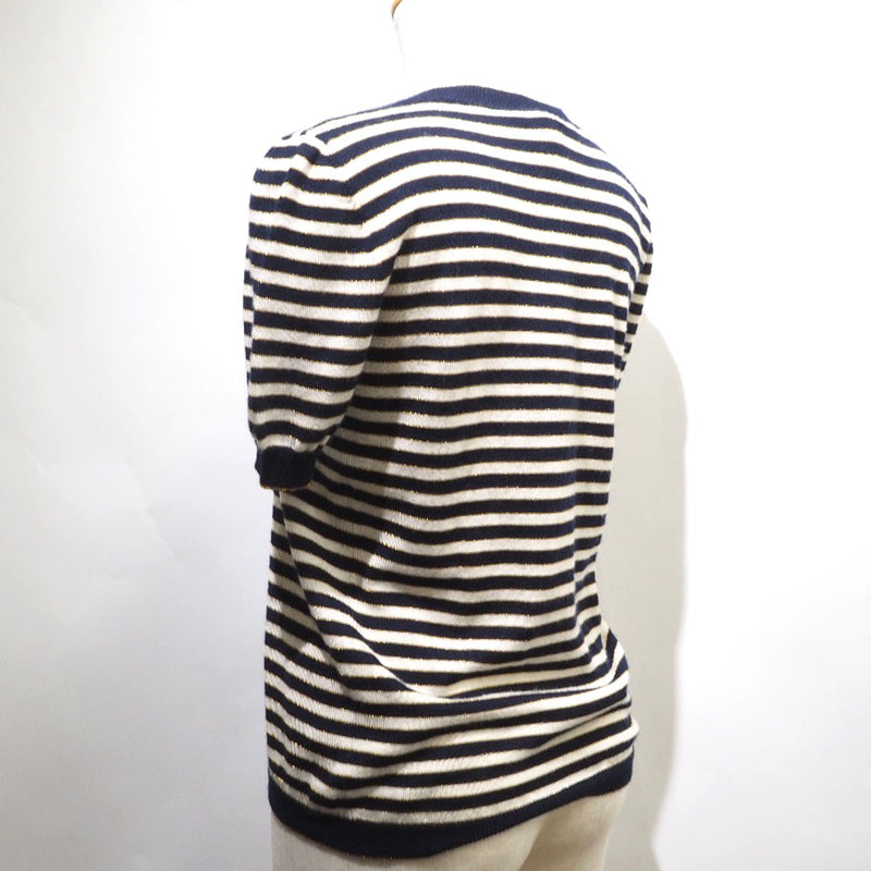 [GUCCI] Gucci 
 Short sleeve knit 
 Border 428050 cashmere x silk navy/white Short Sleeve Ladies A-Rank