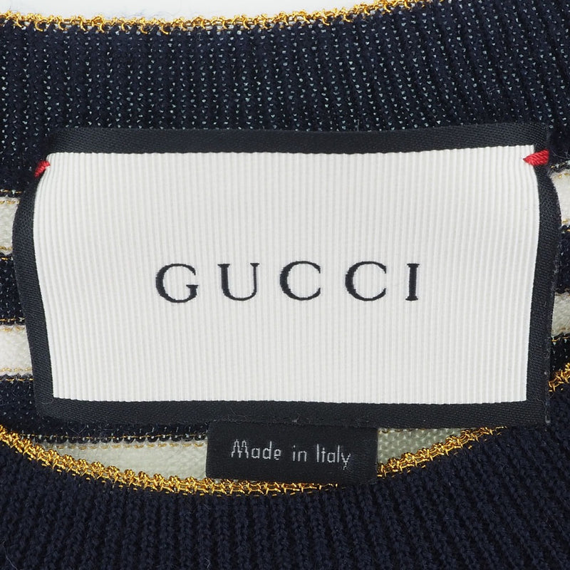 [GUCCI] Gucci 
 Short sleeve knit 
 Border 428050 cashmere x silk navy/white Short Sleeve Ladies A-Rank