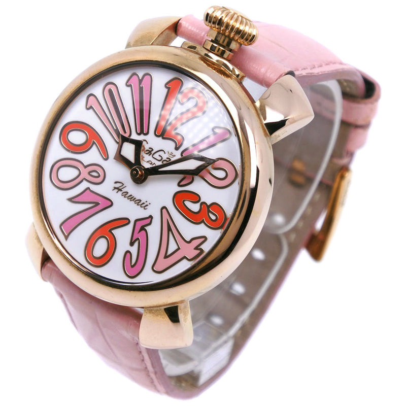 [Gaga Milano] Gaga Milan Manualle 40 Watch 5012.wh.kala acero inoxidable x cuero rosa rosa analógico l exhibición estiércol 40 unisex