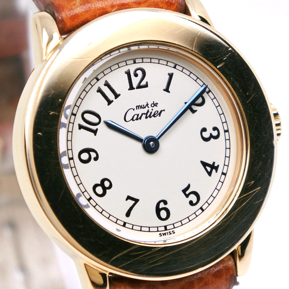 CARTIER】カルティエ マストロンド 腕時計 ヴェルメイユ シルバー925×レザー 茶 クオーツ アナログ表示 ベージュ文字盤 Mus –  KYOTO NISHIKINO