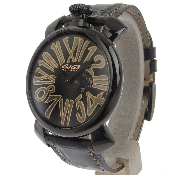 [GAGA MILANO] Gaga Milano 
 Manure Limb 46 Watches 
 5086 Stainless steel black quartz analog display black dial Manure slim 46 men's