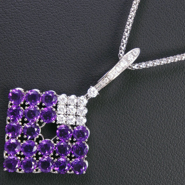 necklace 
 K18 White Gold x Amethyst x Diamond Purple D0.58 Engraved Approximately 10.5g Ladies A+Rank