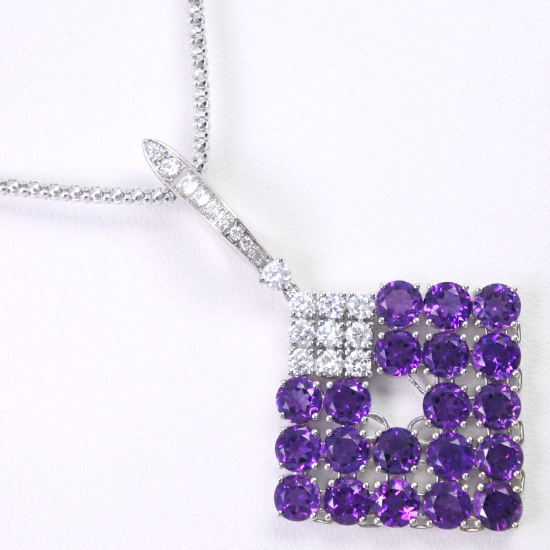 necklace 
 K18 White Gold x Amethyst x Diamond Purple D0.58 Engraved Approximately 10.5g Ladies A+Rank