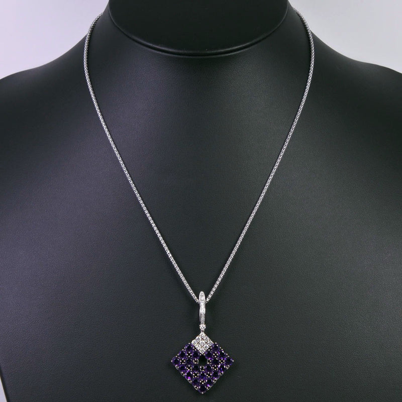 necklace 
 K18 White Gold x Amethyst x Diamond Purple D0.58 Engraved Approximately 10.5g Ladies A+Rank