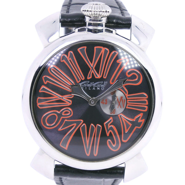 [Gaga Milano] Gaga Milano 
 Estiércol 46 relojes 
 5084 acero inoxidable x cuero cuarzo negro dial manuale 46 unisex