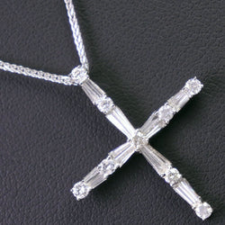 Collier croix K18 Gol d'or blanc x diamant 0,433 / 0,613 croix gravée d'environ 4,5 g croix dames un rang