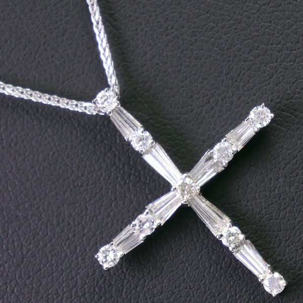 十字项链 
 K18白金X钻石0.433/0.613雕刻邮票约4.5克杂交女士