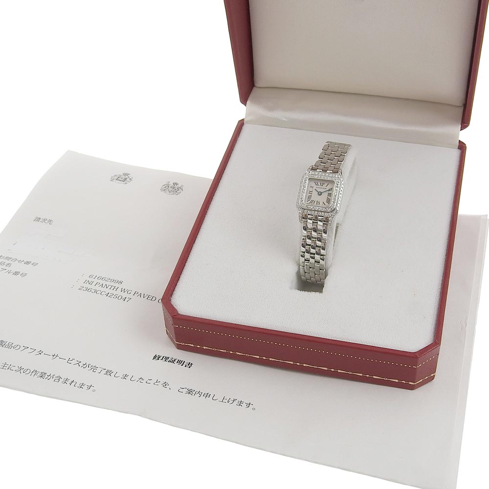 CARTIER カルティエ ミニパンテール・ダイヤベゼル WF3210F3 腕時計
 ホワイトゴールド  シルバー クオーツ レディース【中古】 中古)CARTIER カルティエ パンテール ミニパンテール WF3210F3 ベゼル