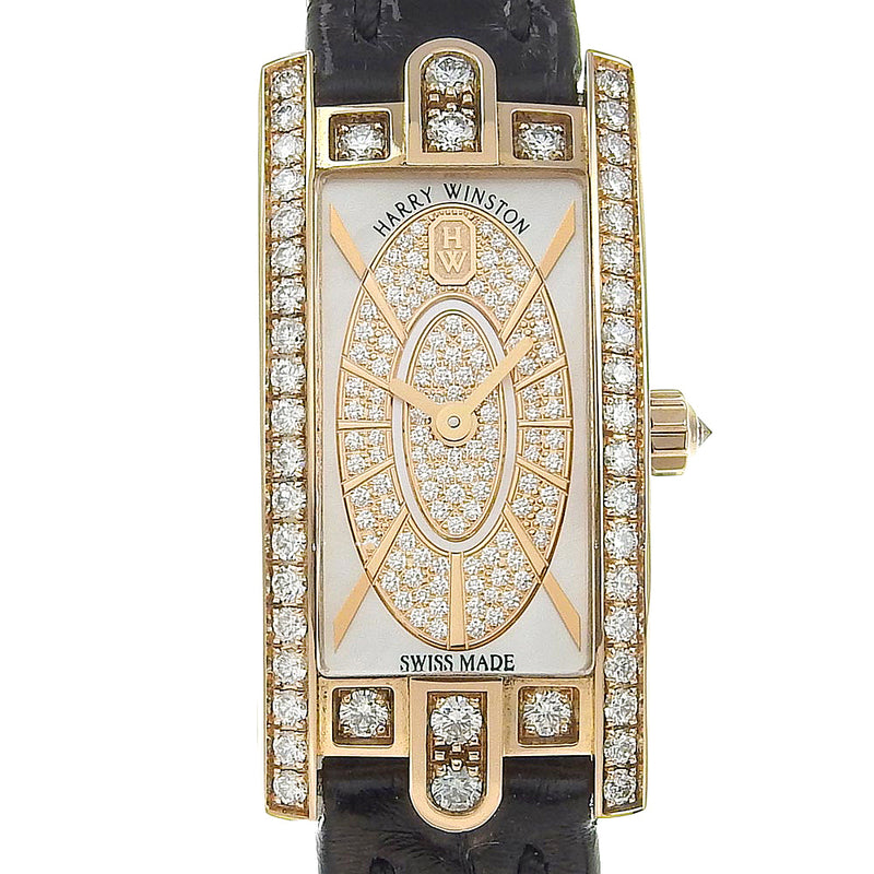 [HARRY WINSTON] Harry Winston Avenue C Mini Elliptic Watch AVCQHM16 RR045 18KRaspberry PinkGold x Crocodile Quartz Analog display Gold dial Avenue C Mini Elliptic Women's A rank