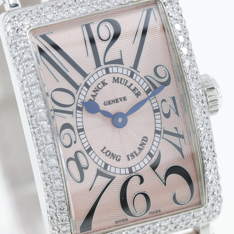 【FRANCK MULLER】フランクミュラー
 ロングアイランド 腕時計
 ダイヤベゼル 900QZD K18ホワイトゴールド×クロコダイル クオーツ アナログ表示 ピンク文字盤 Long Island レディースA-ランク