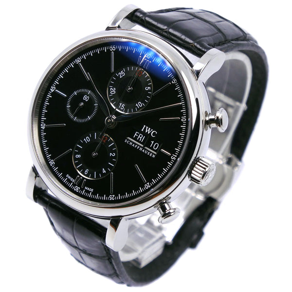 [IWC] International watch company 
 Port Fino Watch 
 Cal.75320 IW391008 Stainless steel x crocodile black chronograph black dial Portofine Men's A-Rank