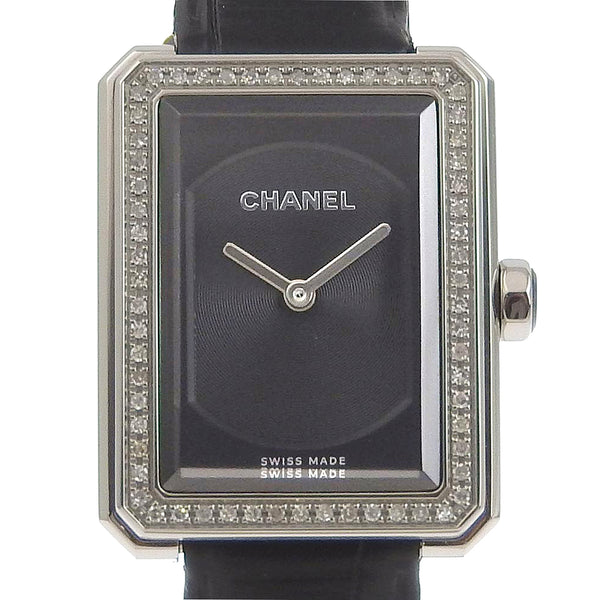 [Chanel] Chanel Boy Ami montre la lunette Diamond H4883 en acier inoxydable x Alligator x Diamond Black Quartz Affichage analogique Black Down Friend Ladies A-Rank