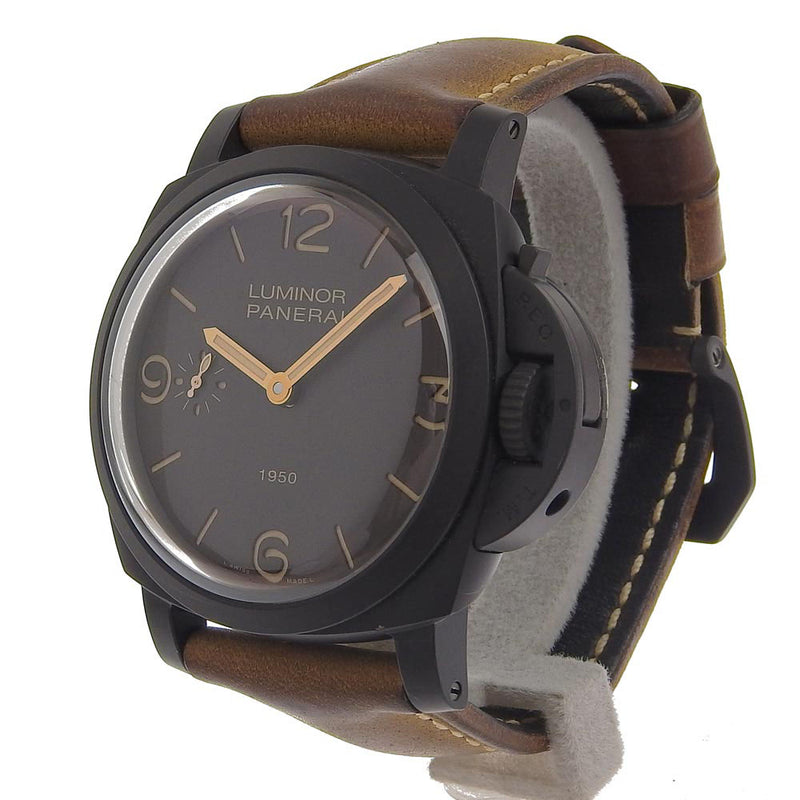 【PANERAI】パネライ
 腕時計
 ルミノール1950　3DAYS  限定2000本 PAM00375 コンポジット×レザー 茶 手巻き スモールセコンド ブラウン文字盤 メンズ