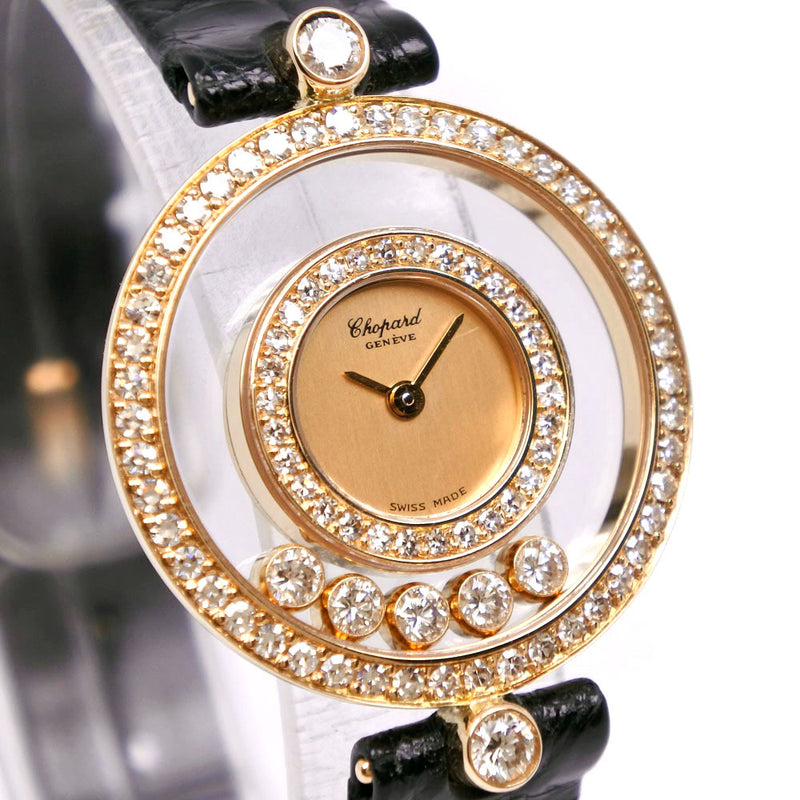 [Chopard] Chopard 
 Reloj de diamante feliz 
 20/3957 K18 Oro amarillo x cocodrilo x diamante de cuarzo negro analógico señor happy diamond damas a-rank