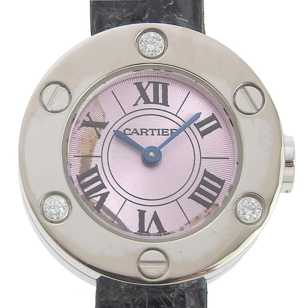 [Cartier] Cartier 
 Love watch watch 
 WE801231 K18 White Gold x Crocodile x Diamond Black Quartz Pink Dial Love Watch Ladies B-Rank