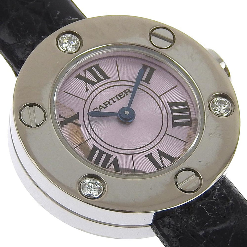 [Cartier] Cartier 
 Love watch watch 
 WE801231 K18 White Gold x Crocodile x Diamond Black Quartz Pink Dial Love Watch Ladies B-Rank