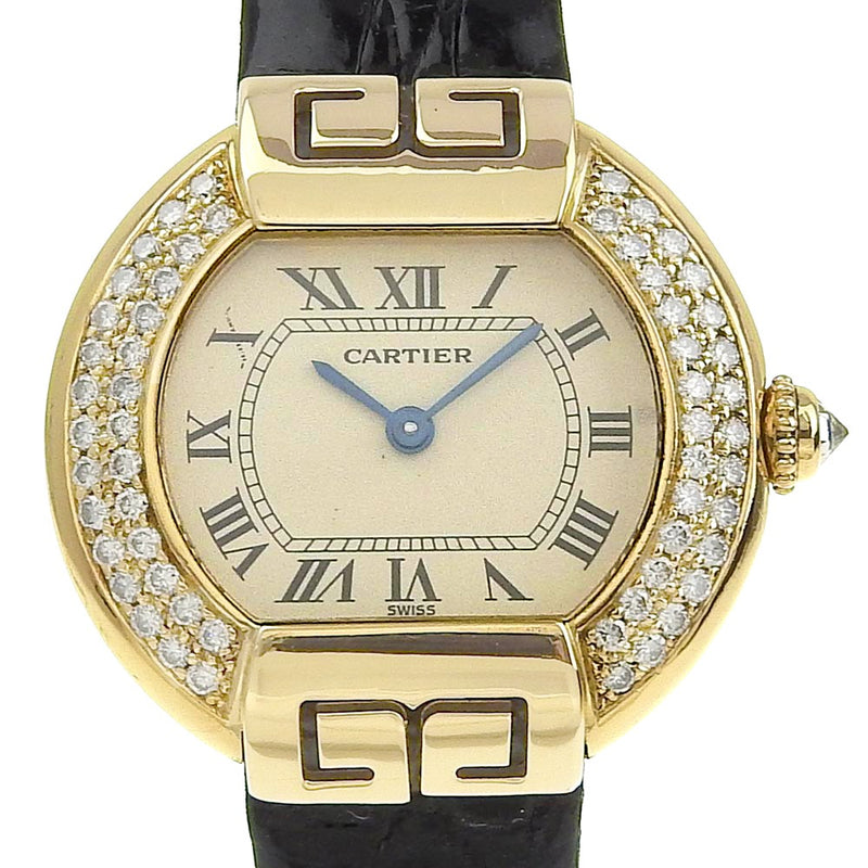 [Cartier] Cartier 
 Reloj de ellipse 
 K18 Gold amarillo x Crocodile cuarzo Dial Ellipse Damas