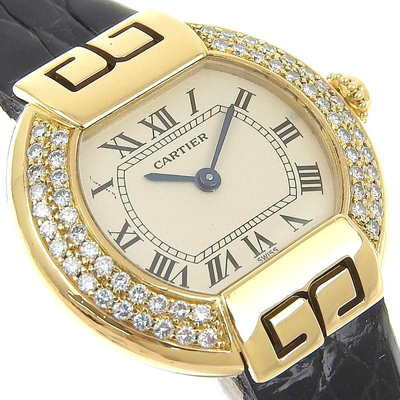 [Cartier] Cartier 
 Ellipse watch 
 After diamond 18KYellow Gold x Crocodile Quartz Beige dial Ellipse Ladies