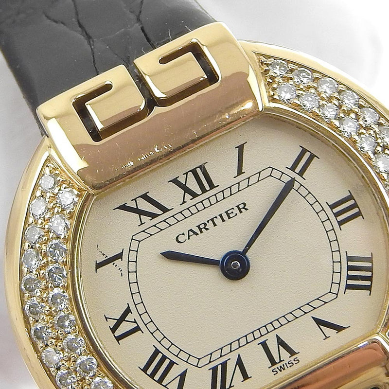【CARTIER】カルティエ
 エリプス 腕時計
 K18イエローゴールド×クロコダイル クオーツ ベージュ文字盤 Ellipse レディース