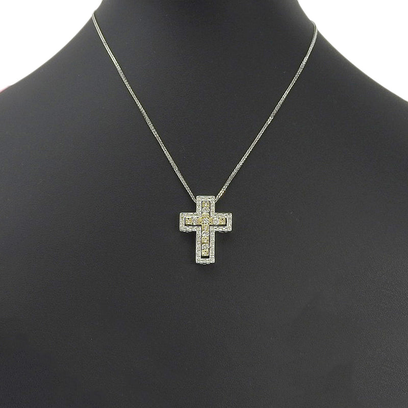 Cross Necklace 18KWhite gold x18KYellow Gold x Diamond 0.90/0.04/0.20 engraved cloth about 11.8g Cross Unisex A+Rank