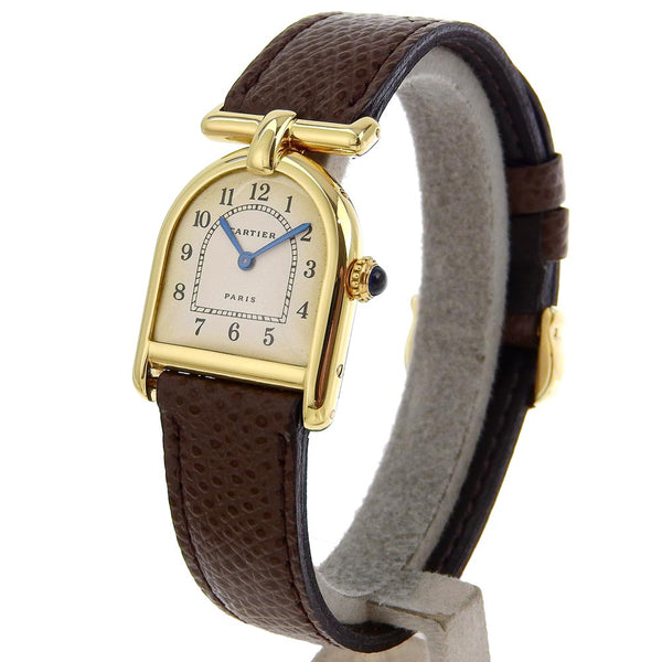 [Cartier] Cartier Calandre SM Watch Vintage Cal.21 18KOro amarillo x cuero dial beige rolled calandre sm damas