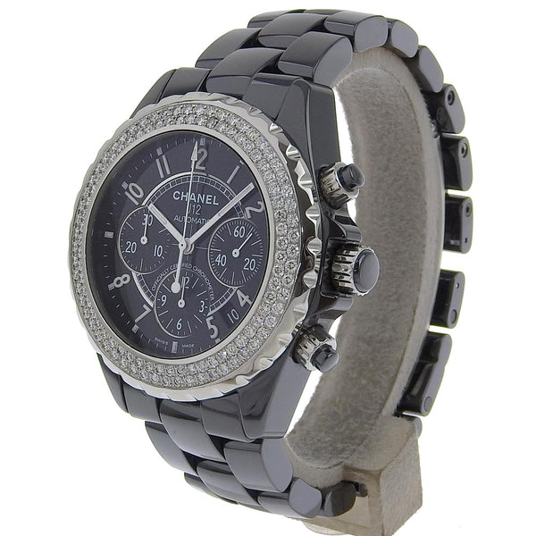 [Chanel] Chanel 
 Watch J12 
 H1009 Ceramic X Diamond Automatic Wind Chronograph Black Dial J12 Men's A-Rank