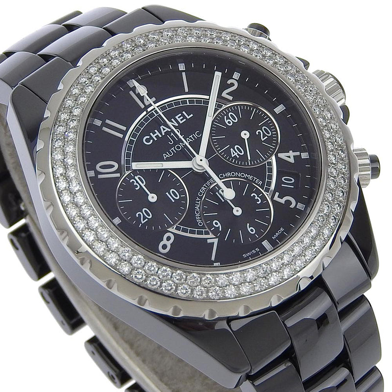 [CHANEL] Chanel J12 Watch H1009 Ceramic x Diamond Mechanical Automatic Chronograph Black Dial J12 Men's A-Rank