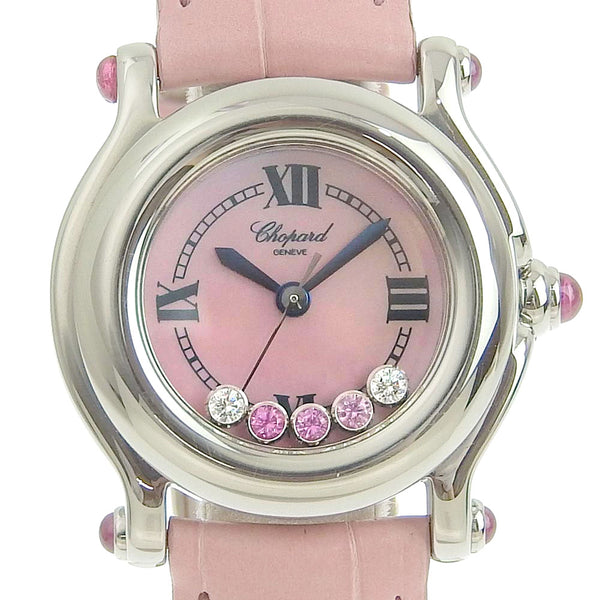 [CHOPARD] Chopard 
 Happy Sports Watch 
 2P diamond/3P pink sapphire 27/8245-42 Stainless Steel× Leather x Diamond Raspberry Pink Quartz Analog display Raspberry PinkShell dial Happy Sports Ladies A-Rank