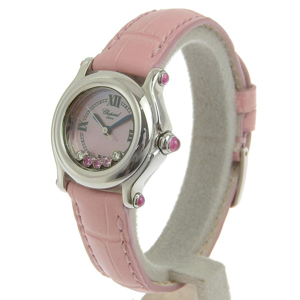 [CHOPARD] Chopard 
 Happy Sports Watch 
 2P diamond/3P pink sapphire 27/8245-42 Stainless Steel× Leather x Diamond Raspberry Pink Quartz Analog display Raspberry PinkShell dial Happy Sports Ladies A-Rank