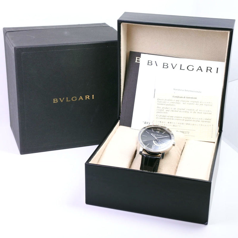 [Bvlgari] 불가리 
 Bvlgari Bvlgari 보다 
 BB41SL 스테인레스 스틸 X 악어 손으로 바르는 파워 리저브 블랙 다이얼 BVLGARI BVLGARI 남자 A 순위