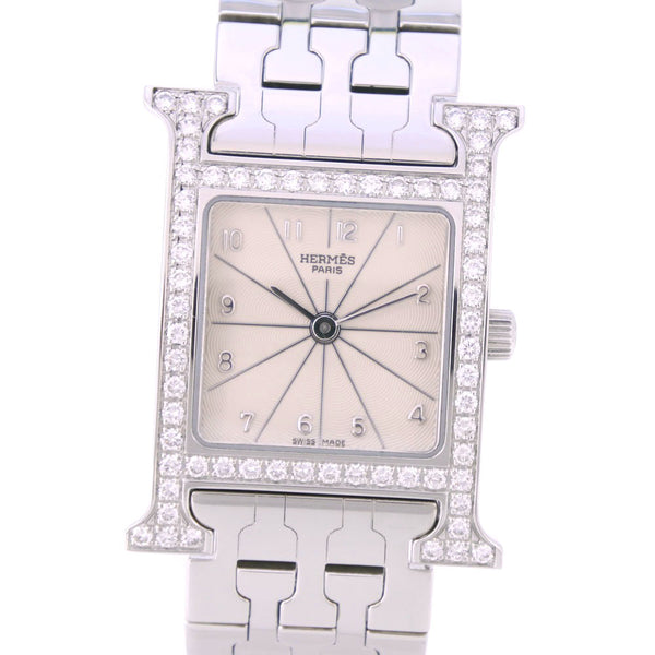 [Hermes] Hermes H Watch 시계 베젤 다이아몬드 HH1.230 스테인레스 스틸 스틸 실버 쿼츠 실버 다이얼 Heure H Watch Ladies A Rank