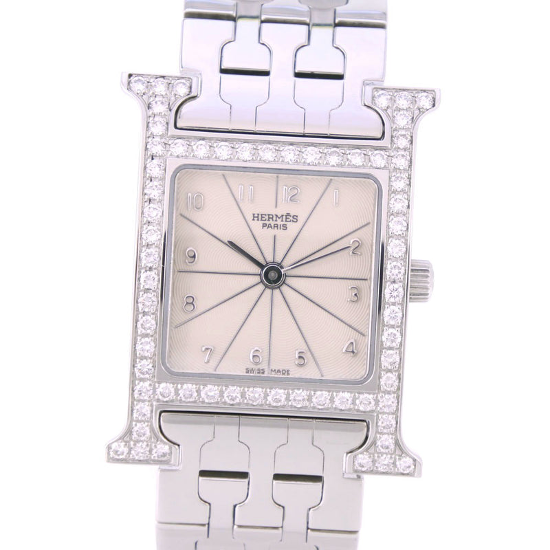 [Hermes] Hermes H Watch 시계 베젤 다이아몬드 HH1.230 스테인레스 스틸 스틸 실버 쿼츠 실버 다이얼 Heure H Watch Ladies A Rank