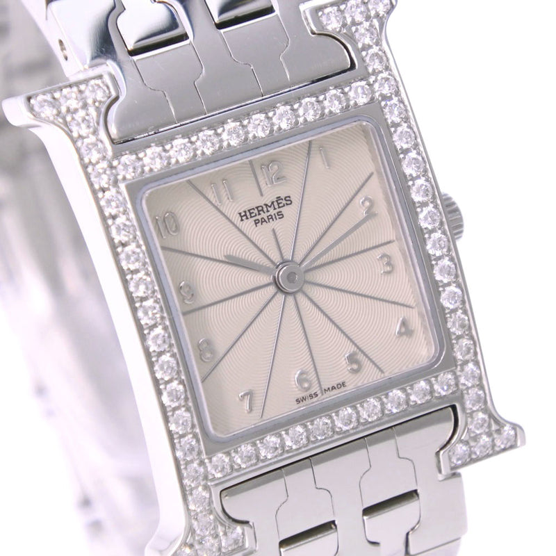 [Hermes] Hermes H Watch Watch Bezel Diamond HH1.230 Acero inoxidable Quartz de plata dial de plata Heure H Watch Ladies A Rank