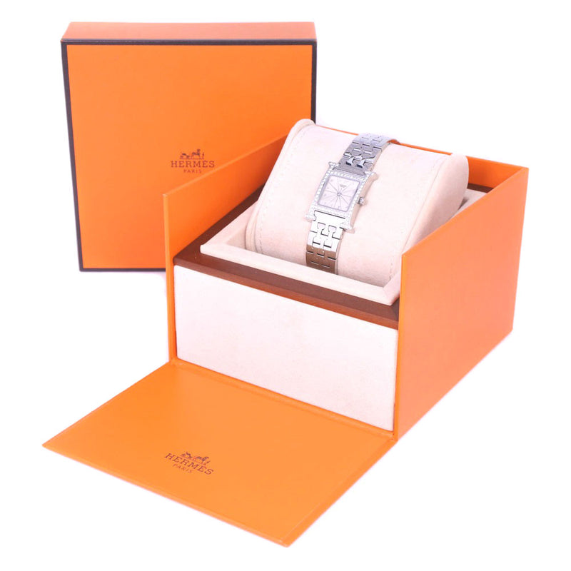 [Hermes] Hermes H Watch 시계 베젤 다이아몬드 HH1.230 스테인레스 스틸 스틸 실버 쿼츠 실버 다이얼 Heure H Watch Ladies A Rank