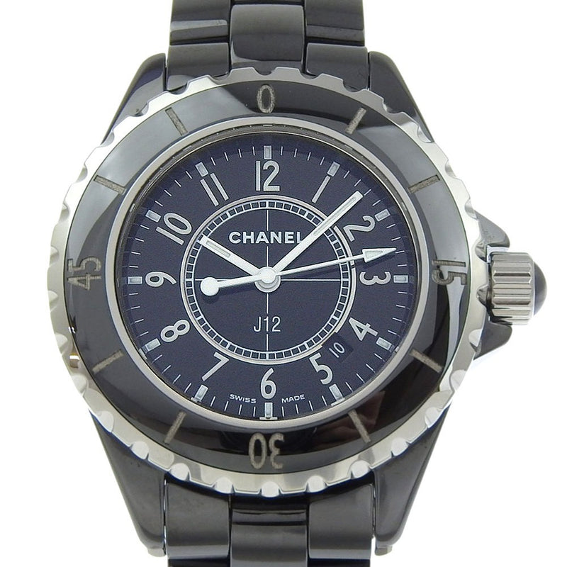 [CANAL] Chanel 
 reloj j12 
 H0682 Pantalla analógica de cuarzo cerámico Esfera negra J12 Ladies A Rank