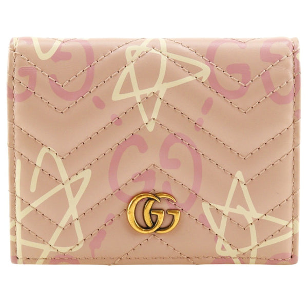 【GUCCI】グッチ
 コンパクトウォレット 二つ折り財布
 GGゴースト カードケース 449421 レザー ピンク スナップボタン Compact wallet レディース