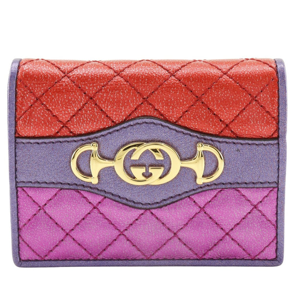 【GUCCI】グッチ
 コンパクトウォレット 二つ折り財布
 インターロッキングG ホースビット 536353 レザー メタリックパープル スナップボタン Compact wallet レディースA+ランク