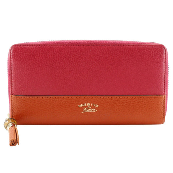 [GUCCI] 
 Zip Around Purse
 Bamboo Tassel Bicolor 307984 Calfskin Raspberry Pink/orange Fastener Zip Around Women A-Rank